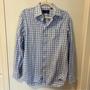 Klauss Boehler Gingham Print Button Down Dress Shirt Blue White Size 16 Easter